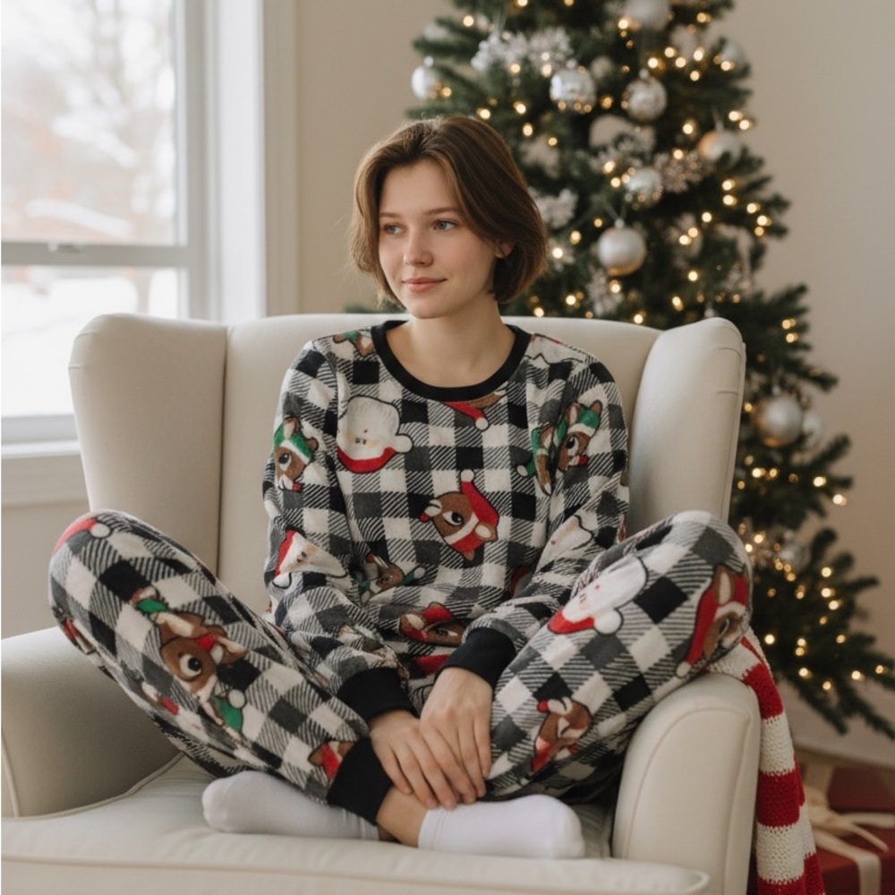 Cozy Holiday Kids Pajamas - Black and White Plaid